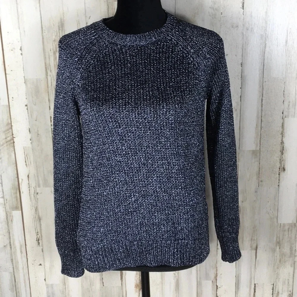 J. Crew Blue Metallic Open Chunky Knit Sweater S